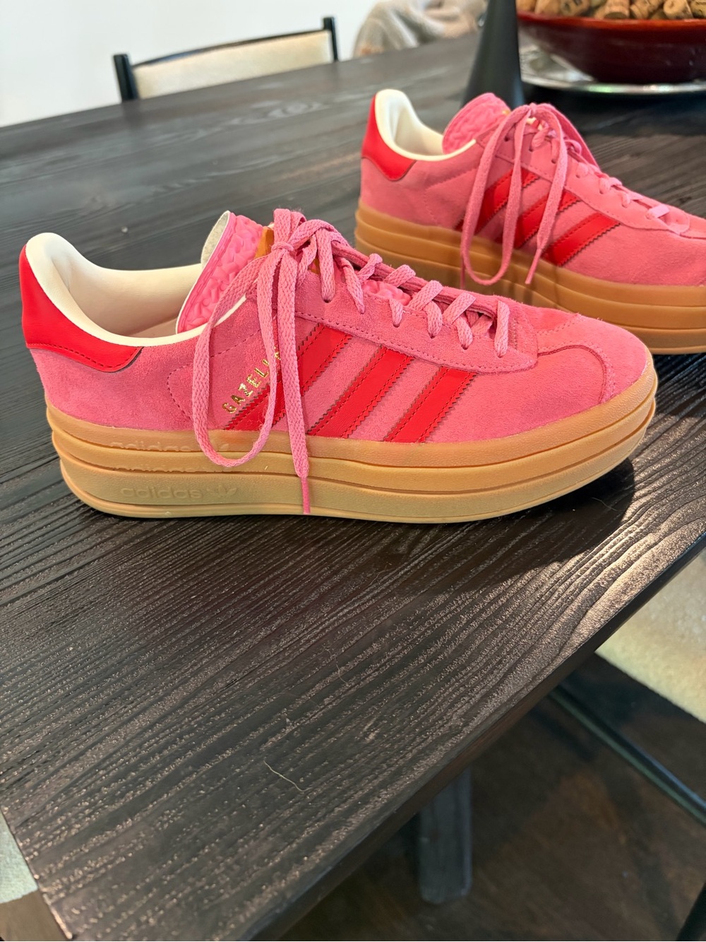 adidas Women’s Pink Suede Platform Sneakers with Gum Sole - Picture 2 of 8
